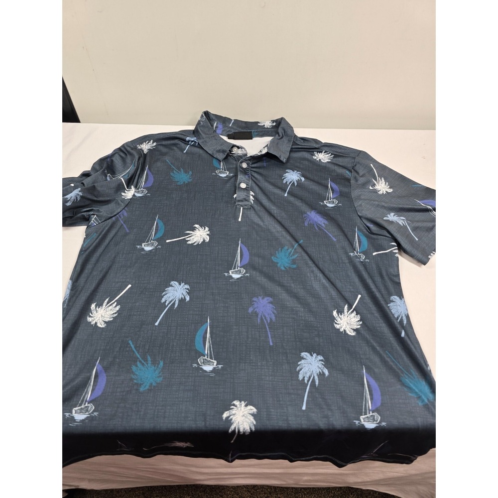 Yatta Golf Men's Pure Vida Polo Shirt Palm Tree Size Large Short‎ Sleeve Used